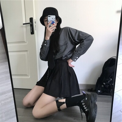 韩国ins同款原宿风复古硬妹黑色防滑绑带袜吊袜带小腿袜腿环筒袜