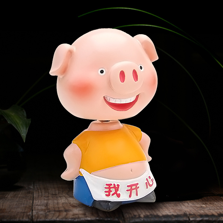 树脂工艺品_可爱摇头公仔头小猪汽车载桌面小摆件树脂工艺品