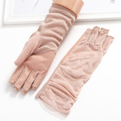 半指手套女士薄款透气夏天防晒开车防滑漏指夏天露指半截时尚蕾丝