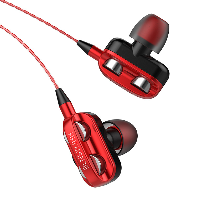 New in-Ear Headset Popular Private Model Double Moving Coil Double Speaker Smart Phone Headset Wire-Controlled Tuning