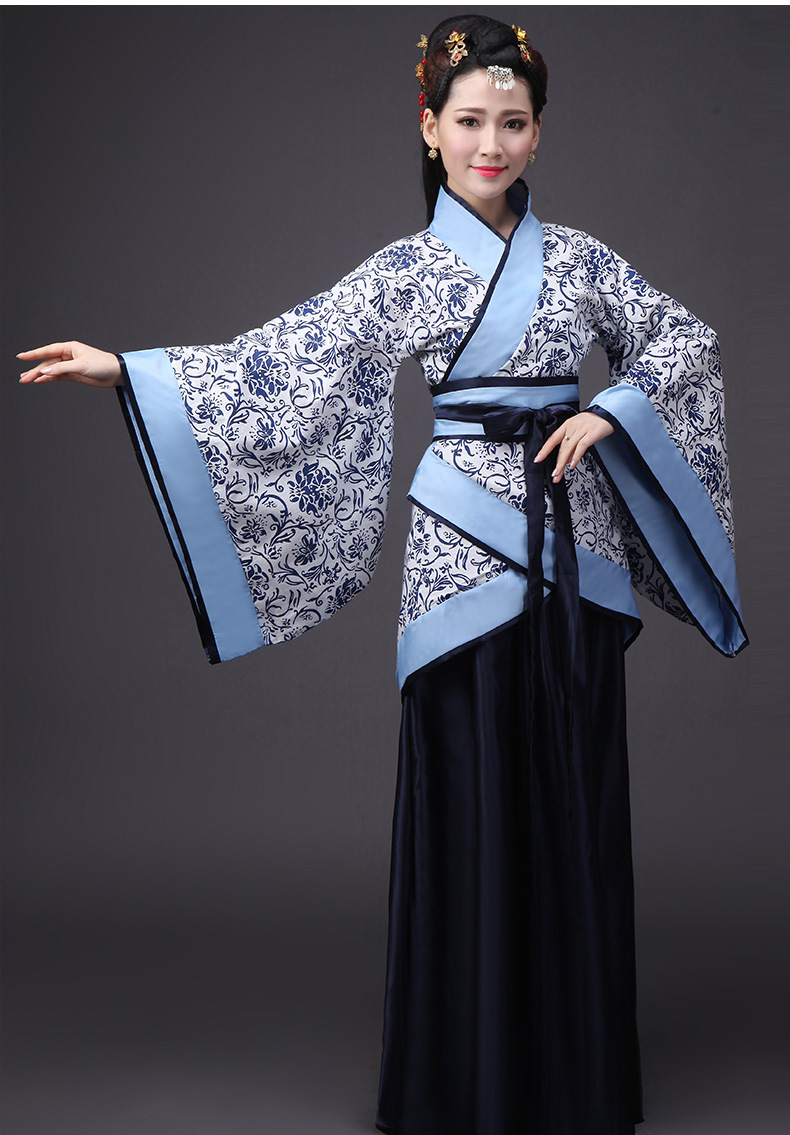 新款古装改良汉服女春季写真古筝演出服古代女装襦裙曲裾表演服装