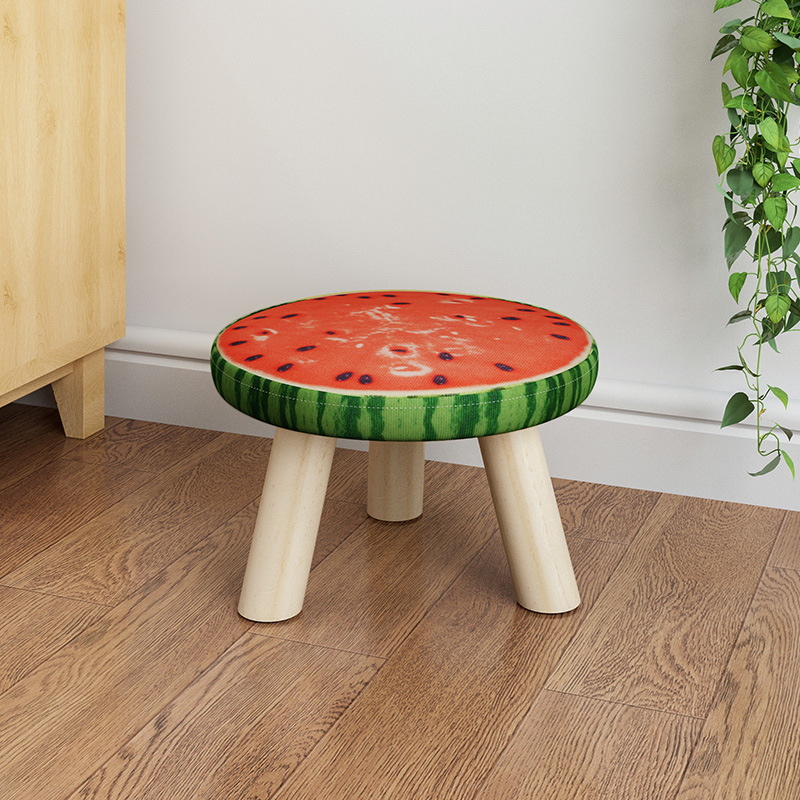 Fashion Door Mushroom Stool Creative Small Bench Low Stool Solid Wood Home Living Room Fabric Craft Small Stool round Stool Sofa Stool