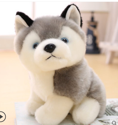 配红围巾可爱仿真哈士奇公仔毛绒玩具小狗狗二哈玩偶小号娃娃礼物