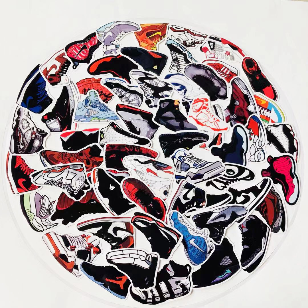 60张飞人aj贴纸卡通潮牌行李旅行箱jordan球鞋sneaker头盔汽车贴