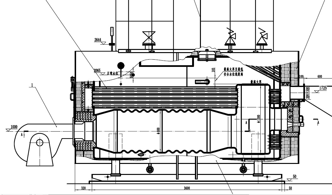 图纸本锅炉采用天然气为燃料时,尾部加装冷凝器,冷凝器与水箱连接