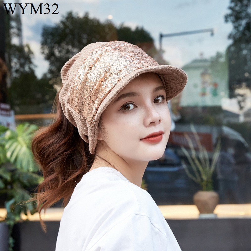 Autumn and Winter New Warm Knitted Hat Children Sequin Fashion Woolen Cap Cross-Border Air Top Short-Brimmed Hat Sub-Wholesale