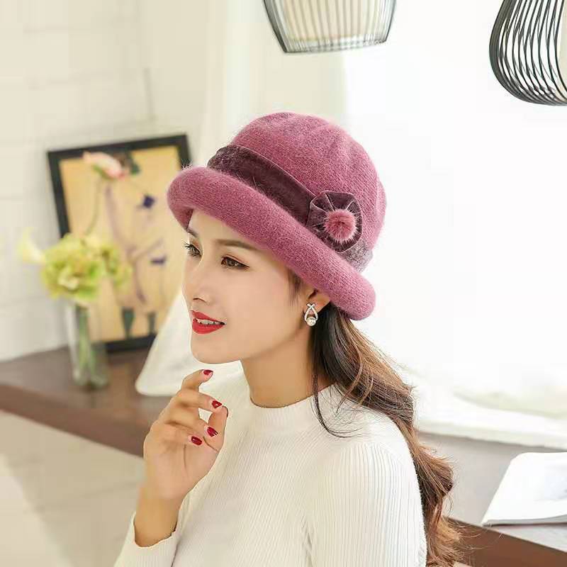 时尚女帽冬天兔毛针织帽韩版渔夫帽高档洋气妈妈礼帽超柔保暖帽