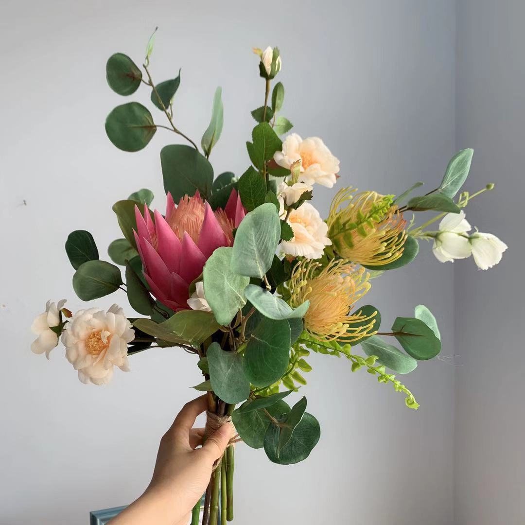 m120森系帝王花手札花束玫红仿真花束假花婚礼 跨境2019新品