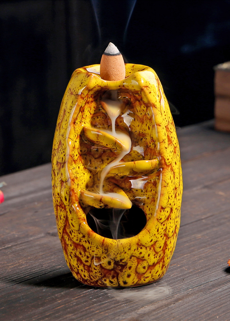 蓝色左右逢源高山流水倒流香炉 观赏陶瓷创意小号熏香炉家居摆件