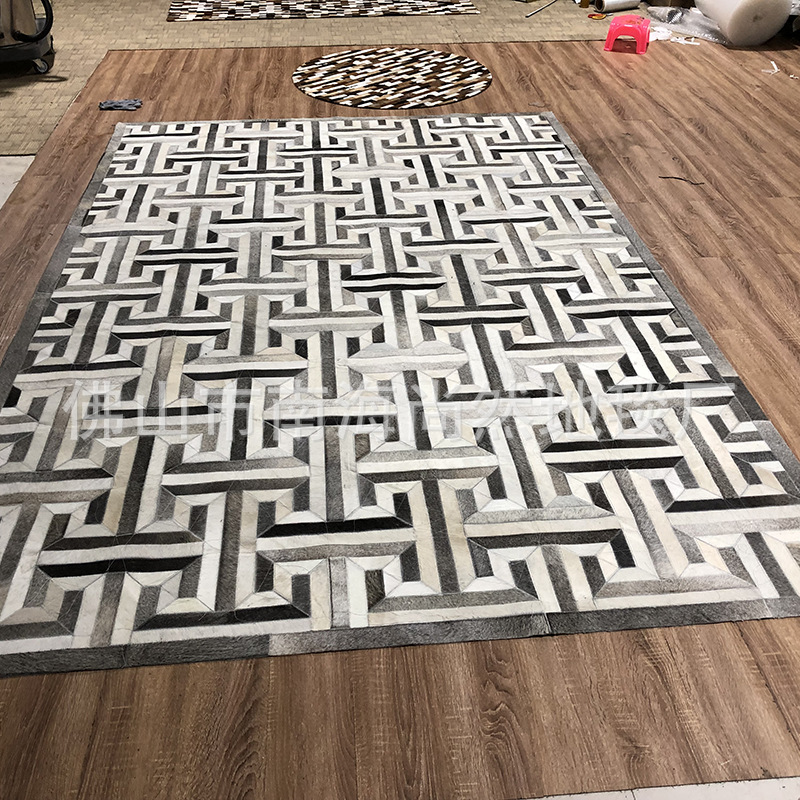 真皮地毯厂手工定制牛皮地毯进口奶牛皮客厅书房地毯定做批发