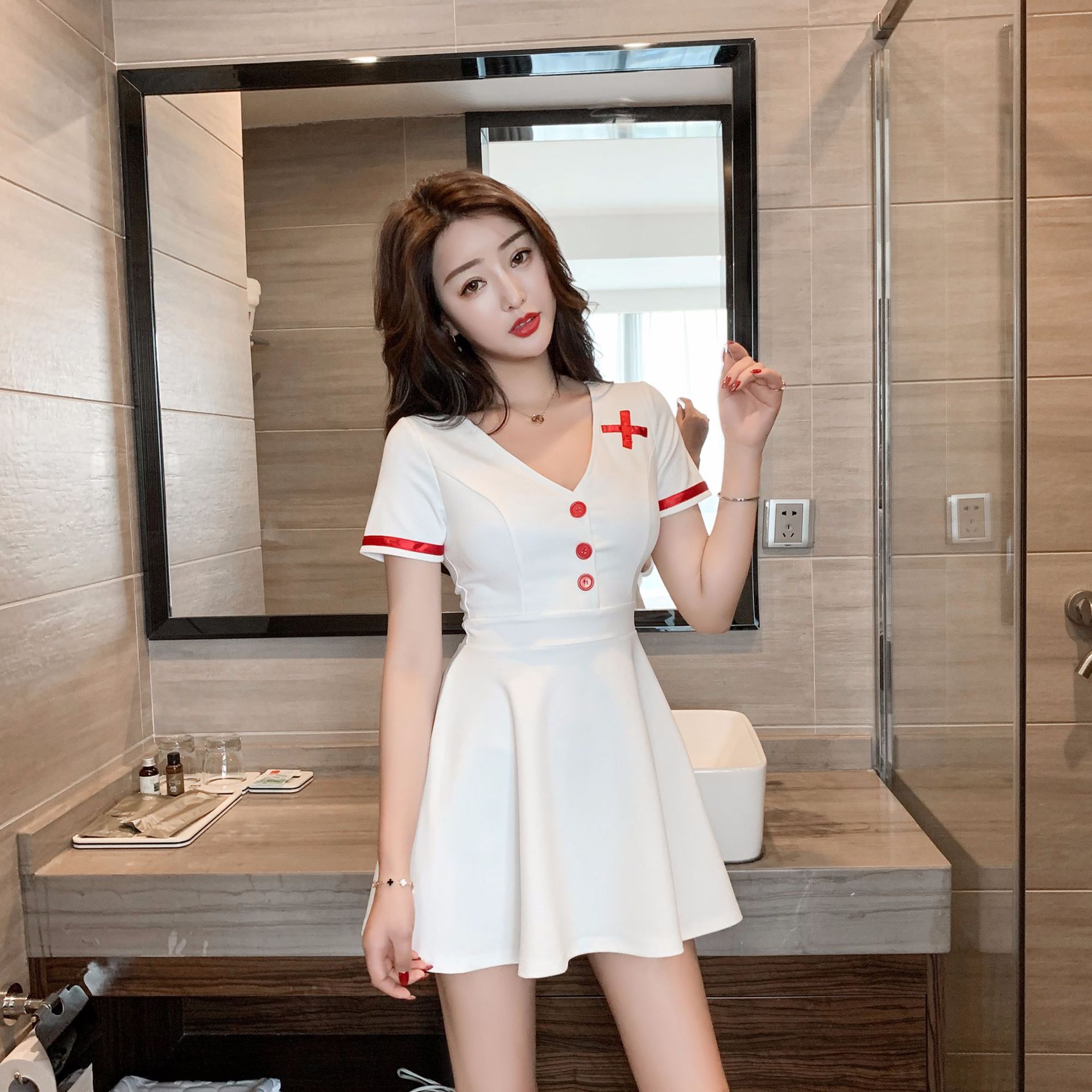 夜场连衣裙遮肉显瘦性感女装夜店低胸深v短裙桑拿技师衣服工作服