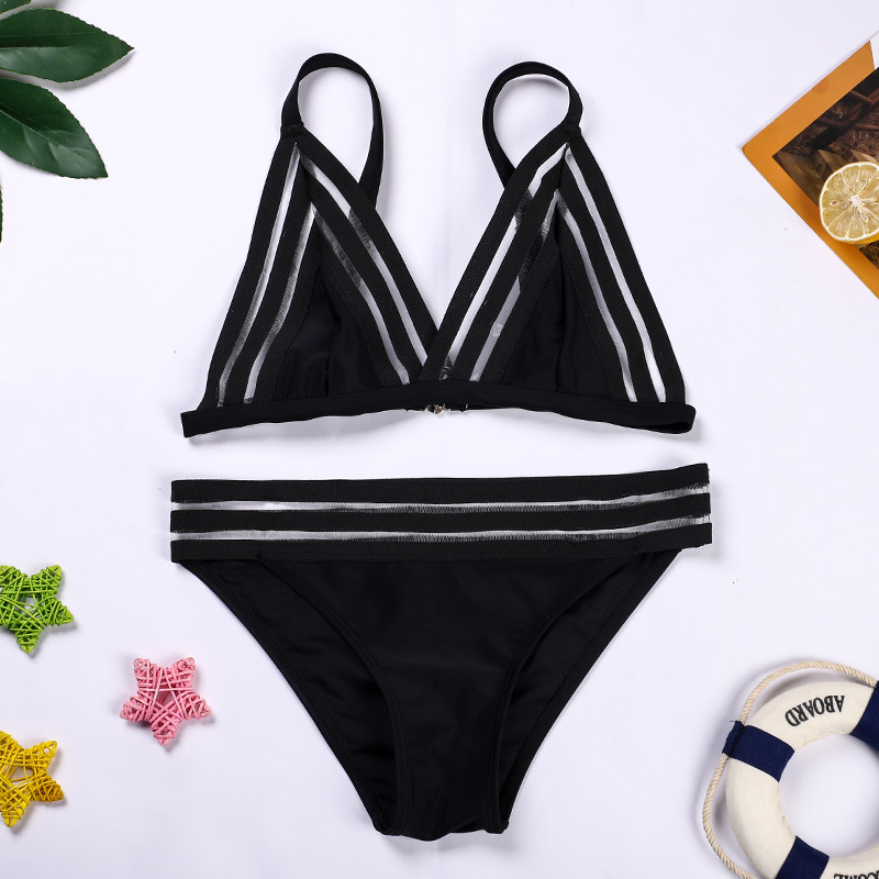 新款比基尼时尚三点式高网游泳衣两件套ins小胸聚拢温泉沙滩泳衣