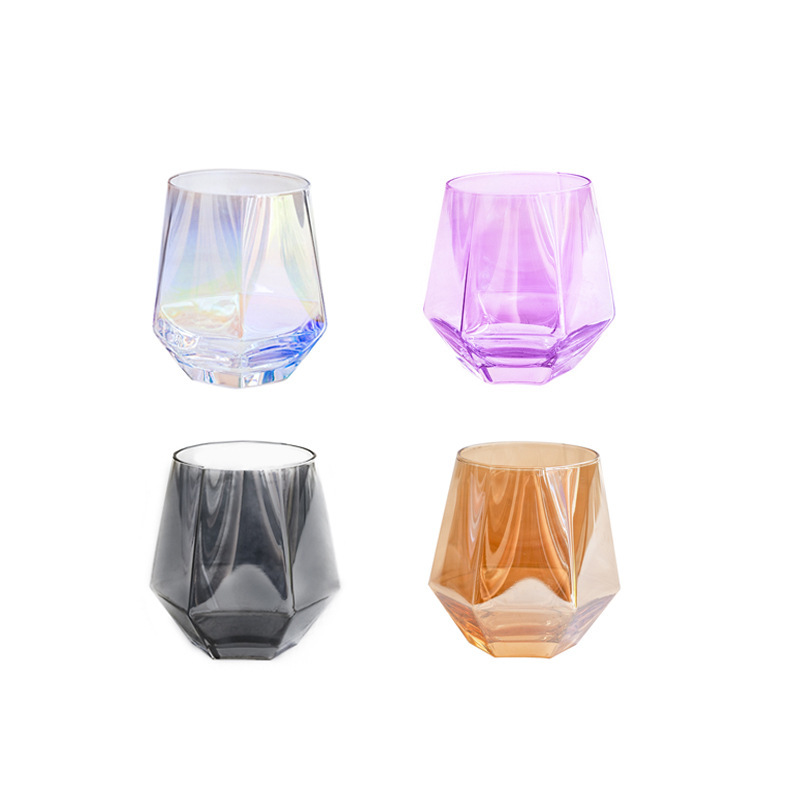 Nordic Instagram Style Creative Hexagonal Diamond Series Colorful Golden Trim Glass Water Cup Household Personality Couple Cup