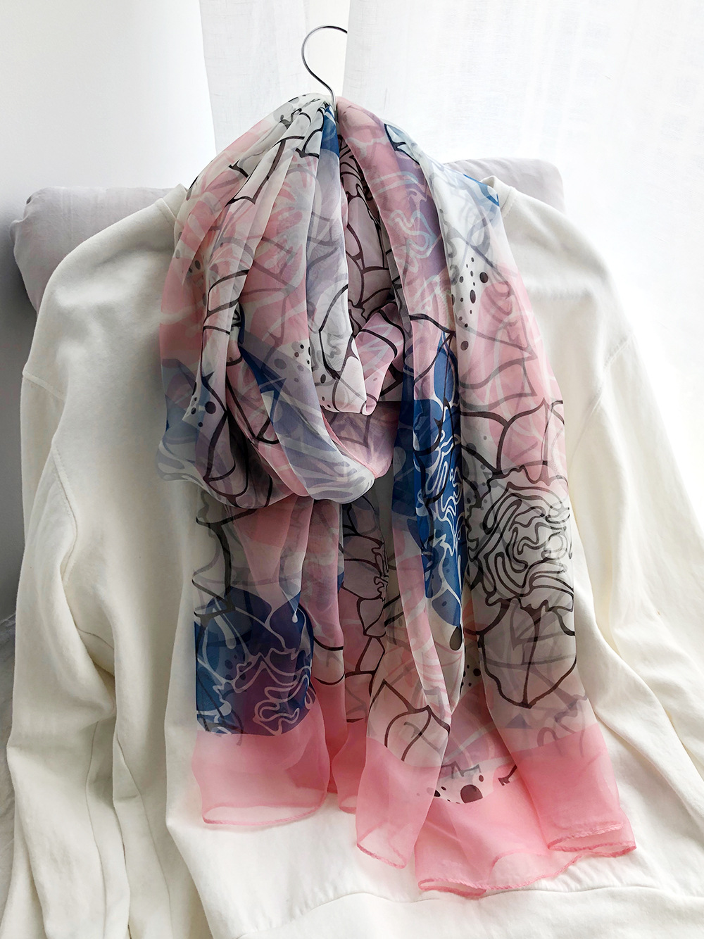 冰丝丝巾女2021夏季花卉印花防晒围巾装饰纱巾海边遮阳沙滩巾批发