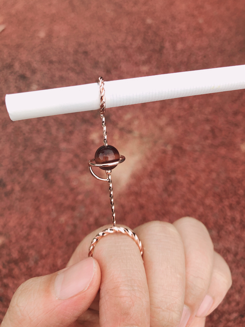 原创男女小众抽烟指环天然石防手指熏黄戒指宇宙星球星星烟托戒指