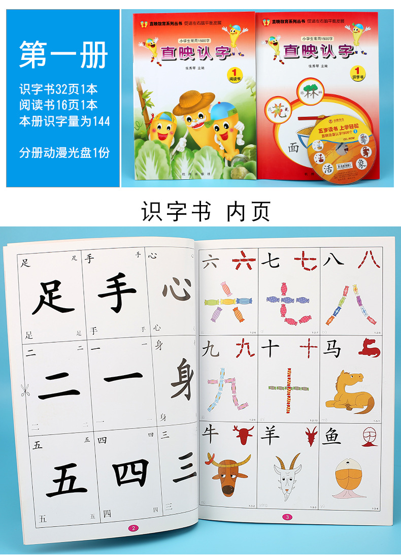 直映认字正版教材 儿童书识字卡片早教书卡 全套直印认字儿童书籍