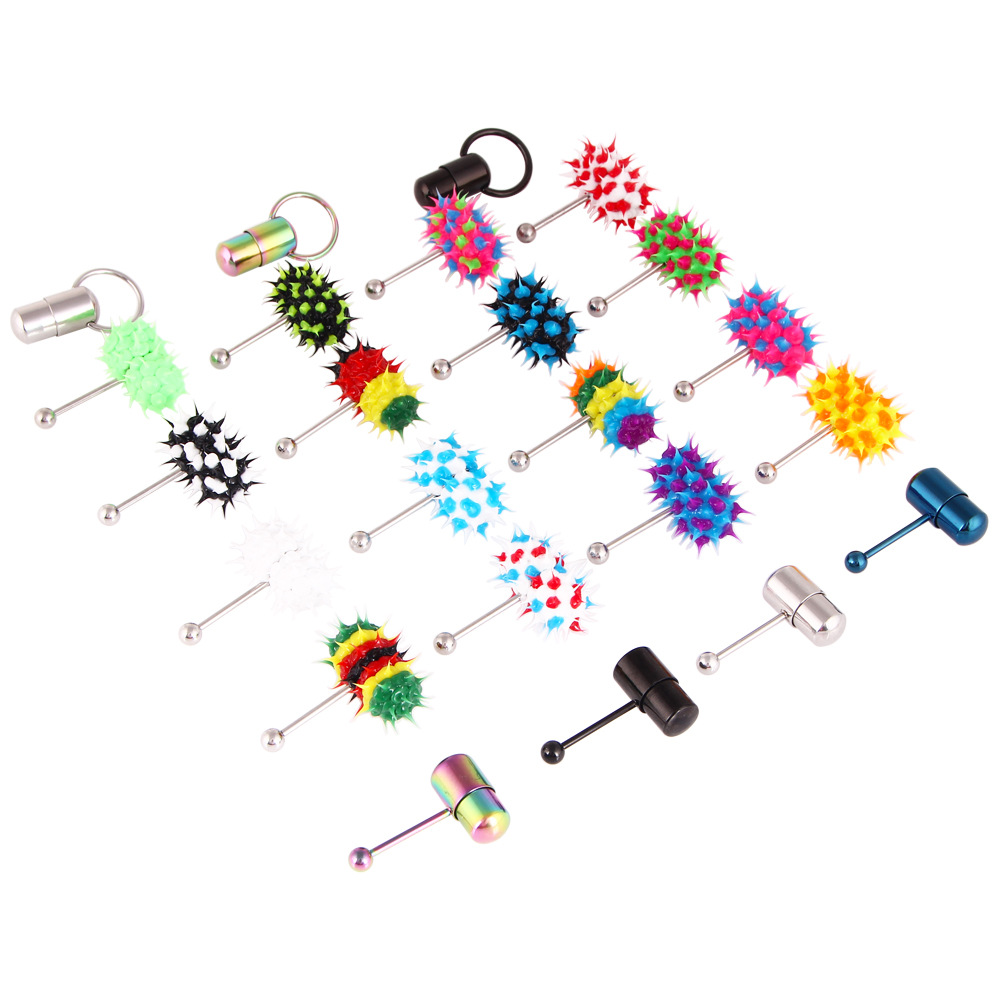 Europe and America Cross Border Wish Amazon Vibration Electroplating Stainless Steel Barbell Geometric Tongue Pin Human Body Piercing Accessories