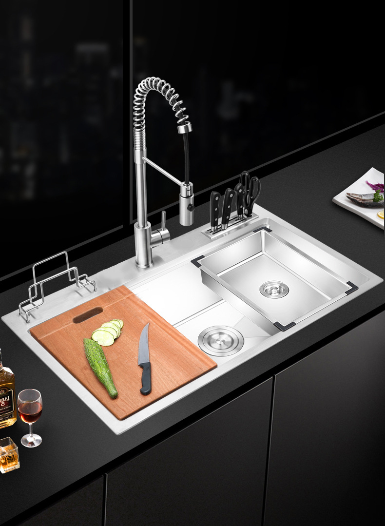 304不锈钢手工水槽加厚厨房家用台下洗碗盆洗菜盆单槽不锈钢水槽