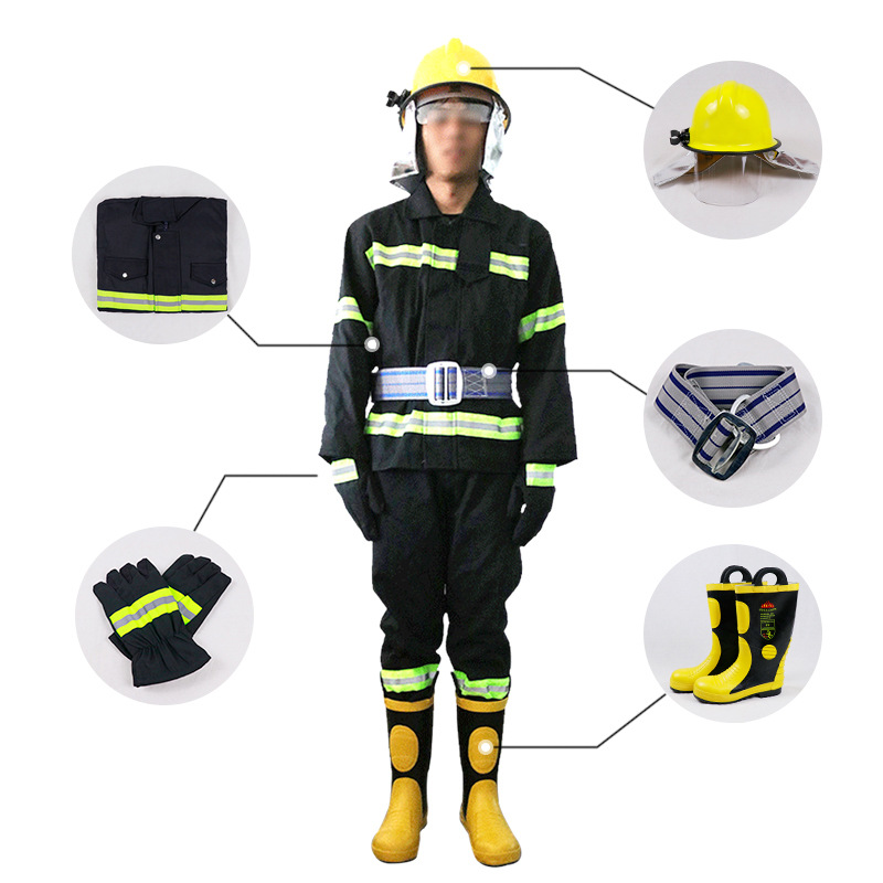 02款消防服五件套阻燃防火耐高温 战斗战训服藏蓝色消防演习套装