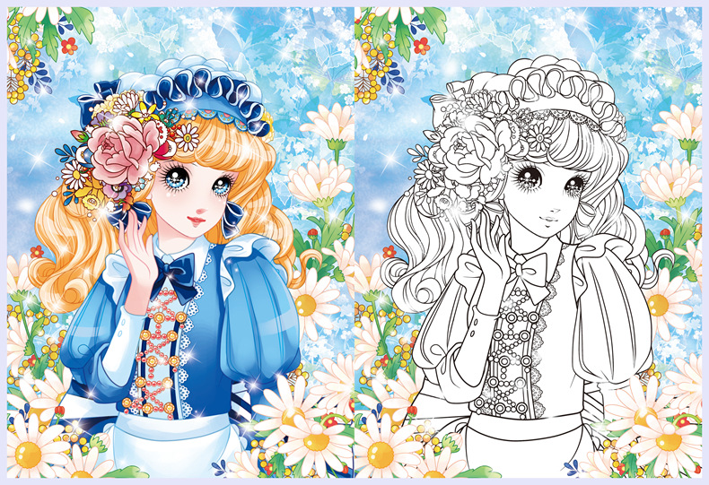 涂色画《公主炫彩涂色画可爱天使》小公主画画女孩公主画少女仙子