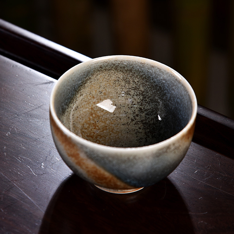 景德镇柴烧杯纯手工品茗杯柴烧草木灰中式杯自然落灰瓷杯主人杯