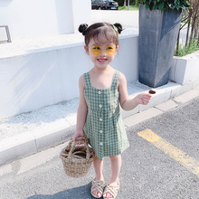 童装外贸女童夏装连衣裙2021新款韩版儿童格子吊带裙宝宝夏季裙子