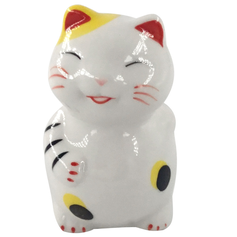 中式白色招财猫陶瓷储蓄罐客厅橱柜开业送礼纯手工贴花摆件
