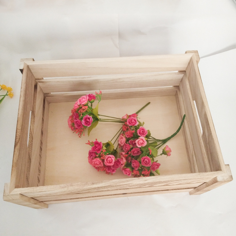 Storage Box Paulownia Pastoral Storage Basket Wooden Photo Props Toys Flowers Storage Basket Wooden Square without Cover Basket