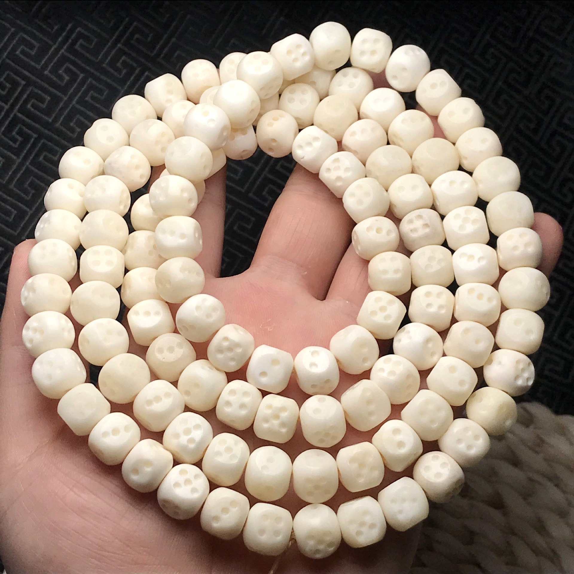 鹿骨桶珠苹果园108颗佛珠手串 路路通骰子鹿腿骨念珠手链文玩骨头