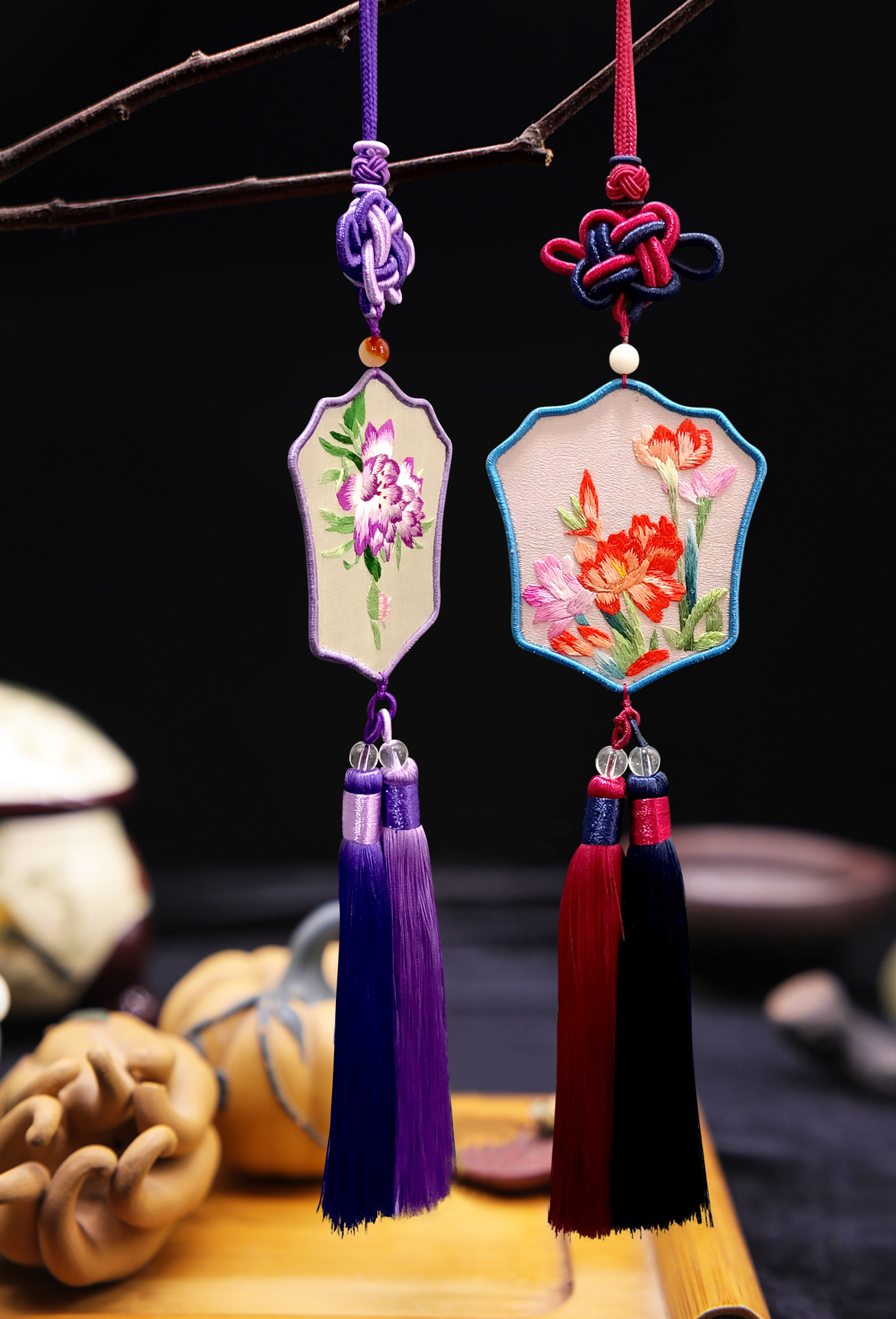 苏绣 双面绣挂件 刺绣车挂 出国礼品 古风汉服中国结刺绣挂件