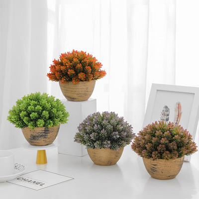 仿真植物松果泡沫花盆栽 桌面盆栽 迷你盆景 客厅摆件 家居装饰