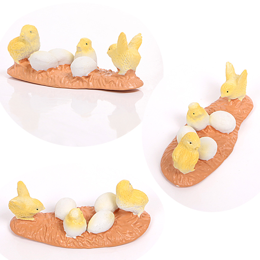 仿真家禽小鸡公鸡母鸡雏鸡孵蛋农场动物公仔摆件 实心搪胶模型
