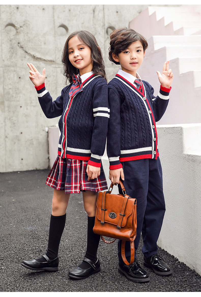 幼儿园园服秋冬新款中小学生校服英伦风班服男女童针织毛衣三件套