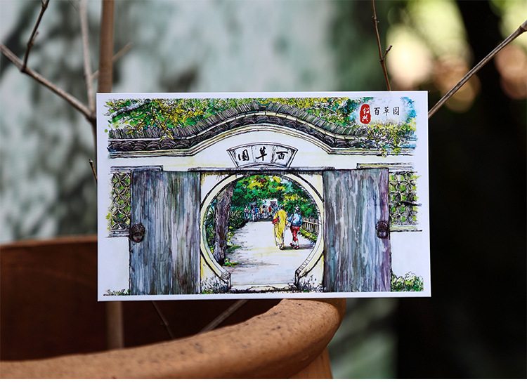 手绘明信片 老绍兴醉江南 旅游风景原创水彩手绘纪念卡片12张入