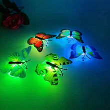 创意七彩发光蝴蝶小夜灯可粘贴仿真立体墙贴灯儿童LED床头装饰灯
