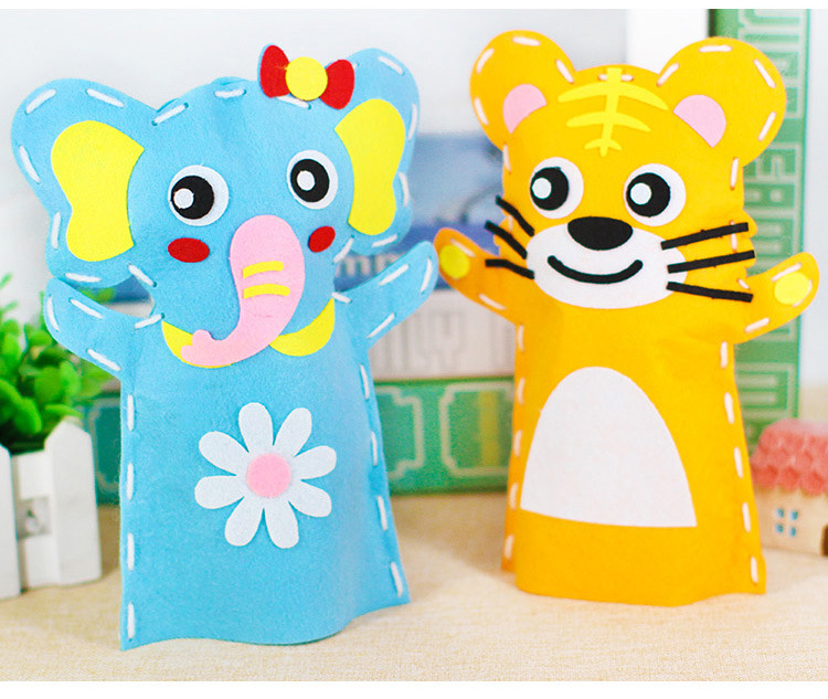 儿童布艺动物手偶幼儿园不织布手工制作diy材料包创意卡通粘贴画