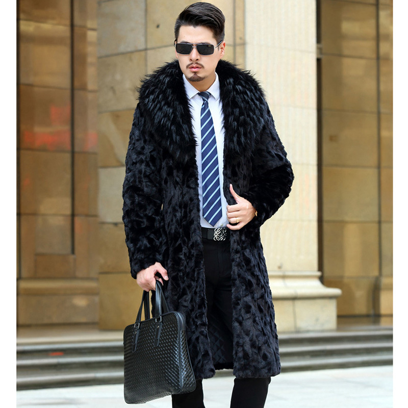 仿皮草外套秋冬新款特价貂皮大衣男装水貂皮整貂长款裘皮大衣