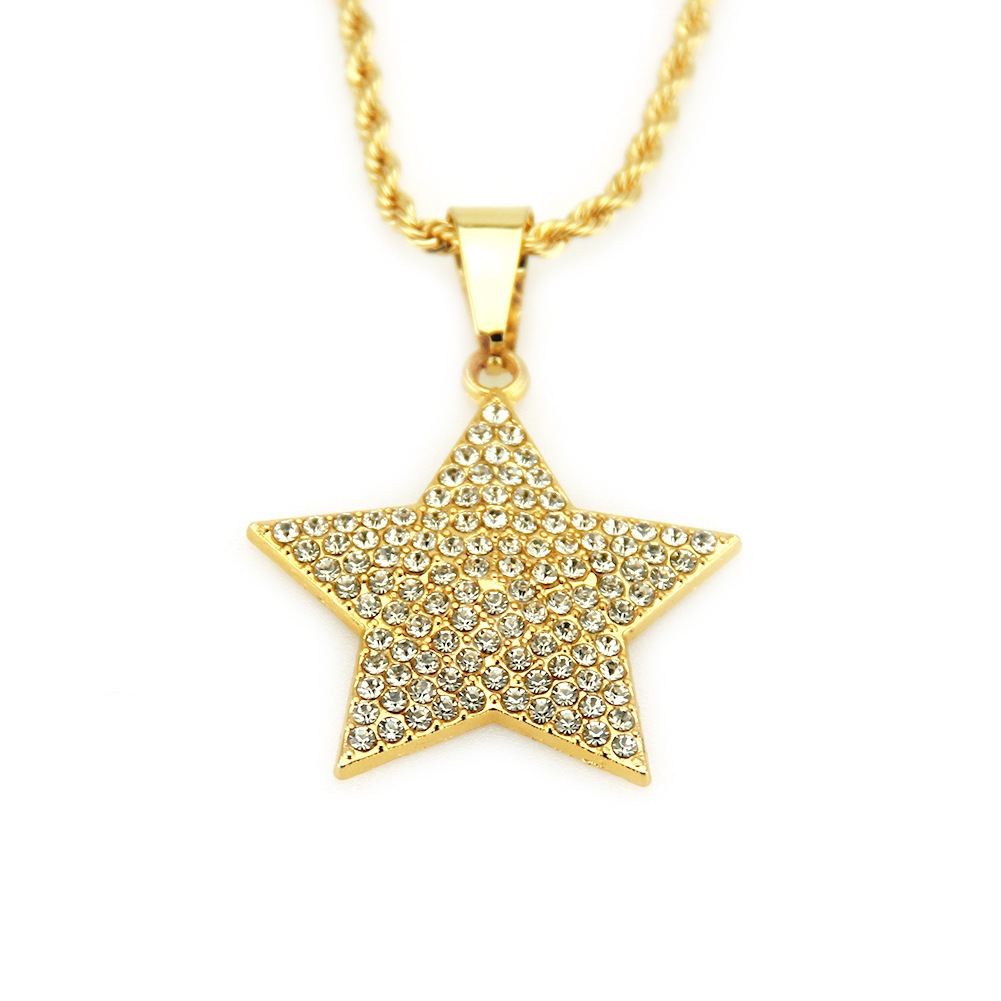欧美嘻哈原创饰品 新款炫酷个性镶钻五角星吊坠项链 保色电镀项饰