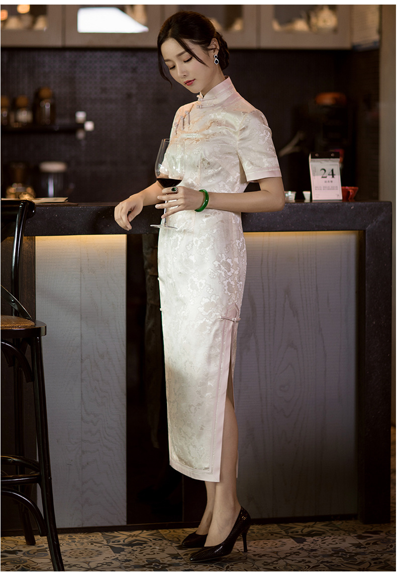 华族经典真丝花罗旗袍连衣裙长款高端庄大气中国风日常宴会礼服女