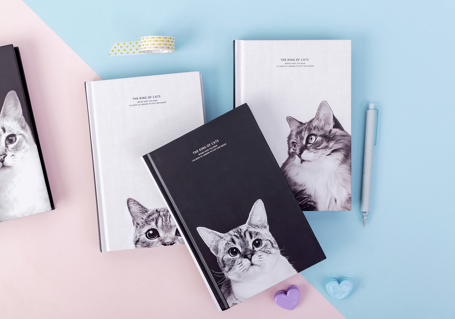 可爱猫咪笔记本韩版黑边记事本定制横线学生加厚日记本子精装本子