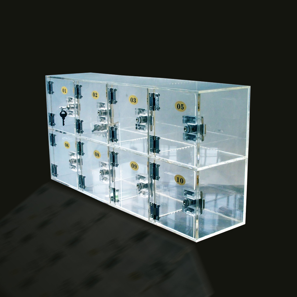 亚克力8格存放柜 小物品收纳柜 有机玻璃手机存储柜 带锁全透明