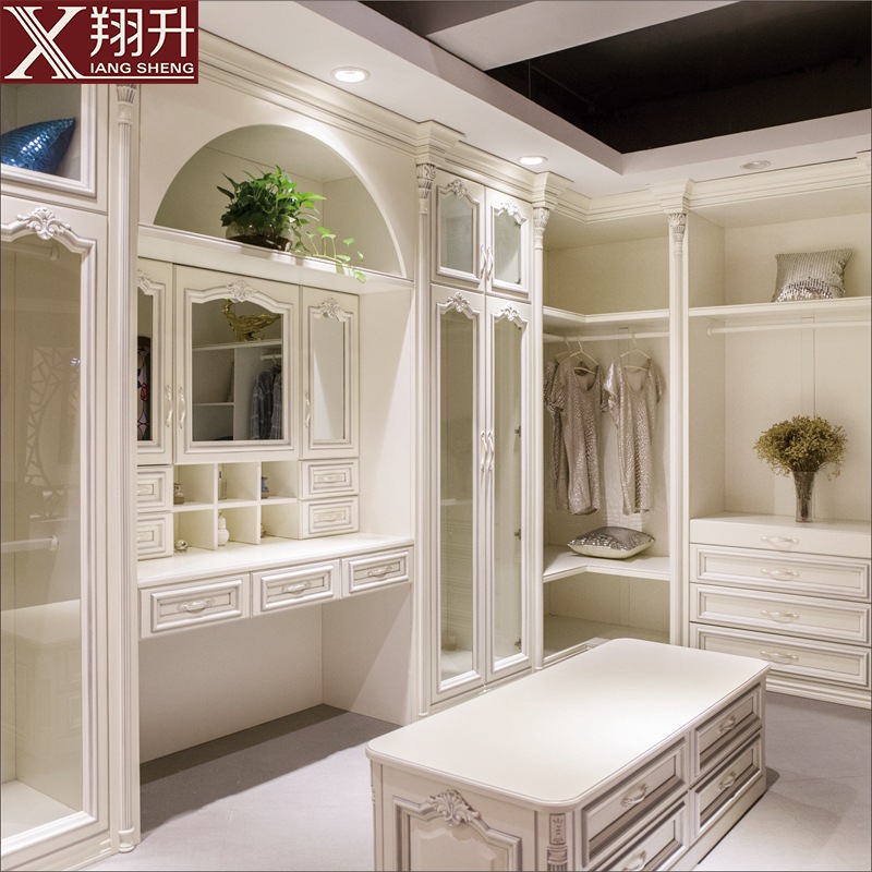 厂家订做实木雕花罗马柱白色衣柜多功能抽屉岛台原木加工整屋定制