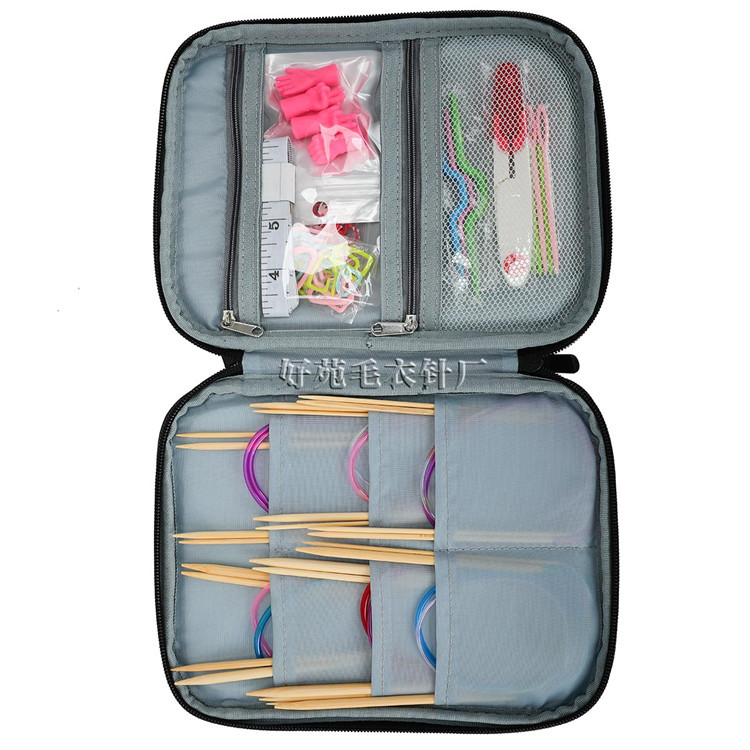 diy手工环形针收包 毛衣针钩针收纳袋 居家缝纫灰色收纳手提包