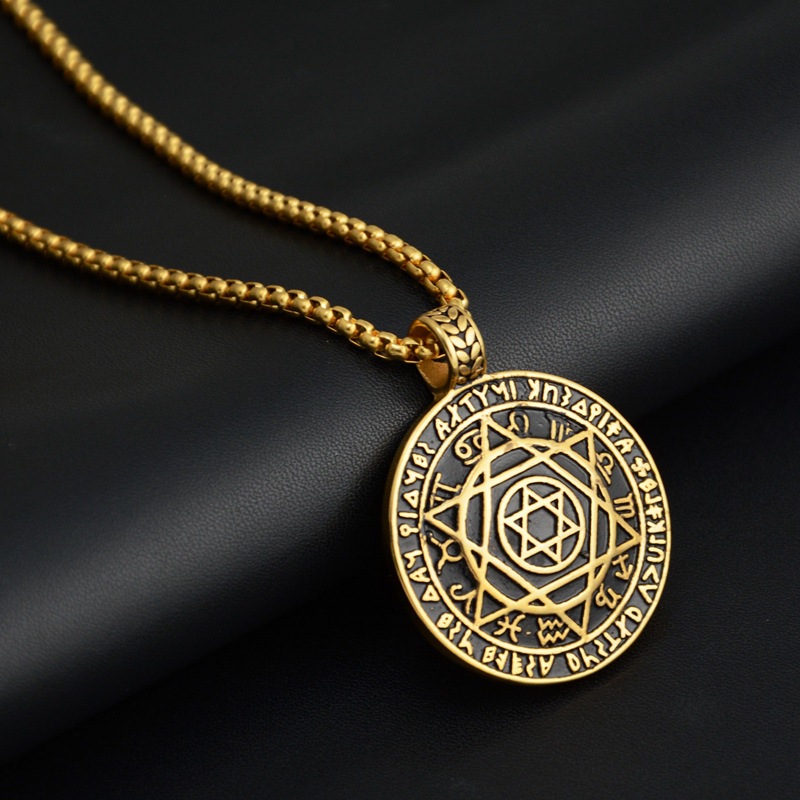 2019款欧美夜店嘻哈个性小封印六芒星钛钢项链挂饰男女款stn2547