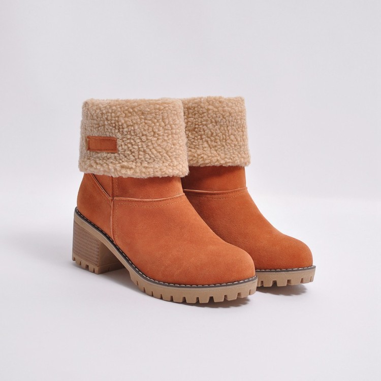 Cross-Border Wish Amazon Snow Boots Large Size Thickened Chunky Heel Platform Lamb Wool Women's Shoes Two-Way Boots