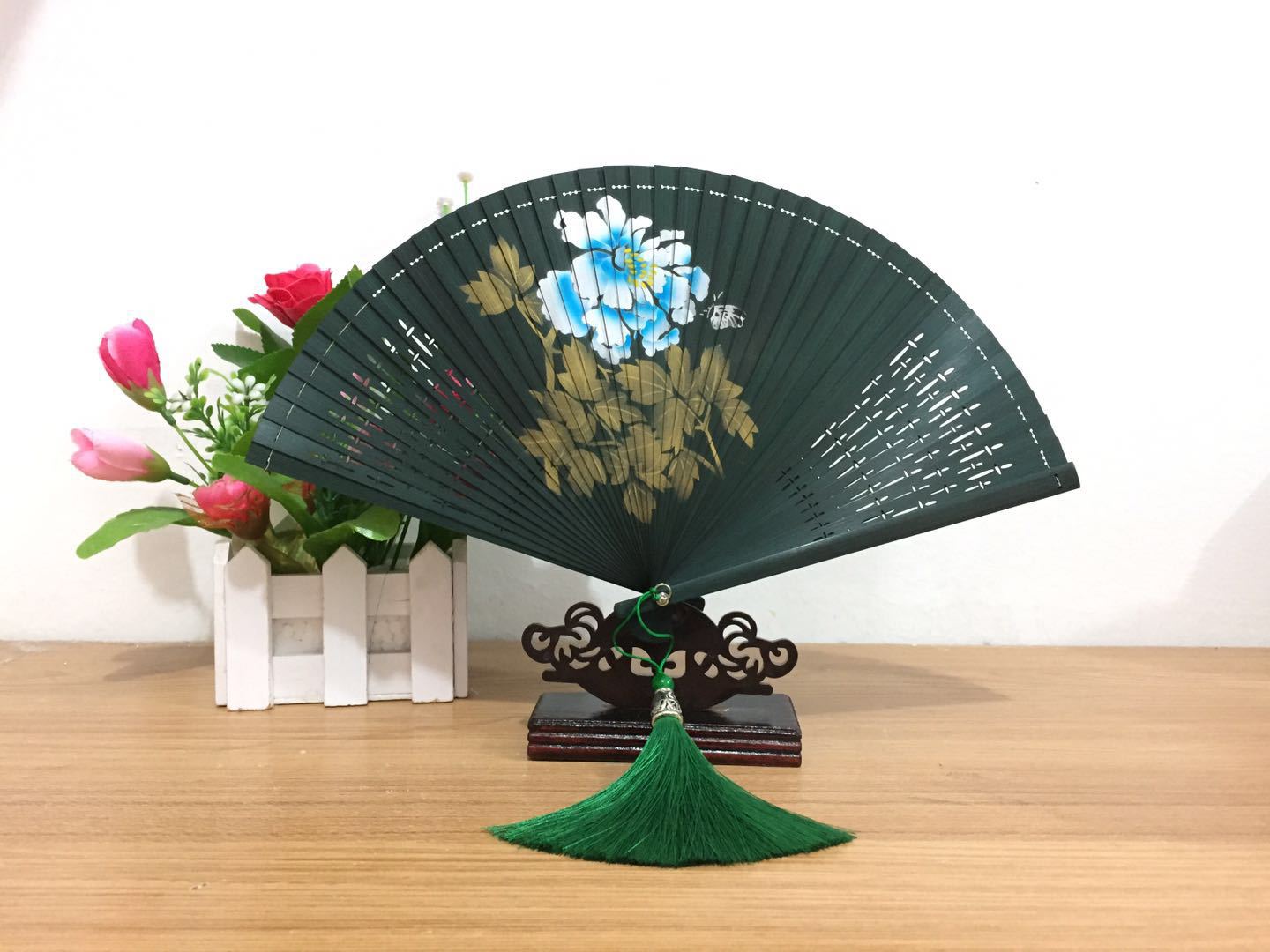 创意日式全竹扇精美手工艺品家装饰品扇子定制镂空日式全竹礼品扇