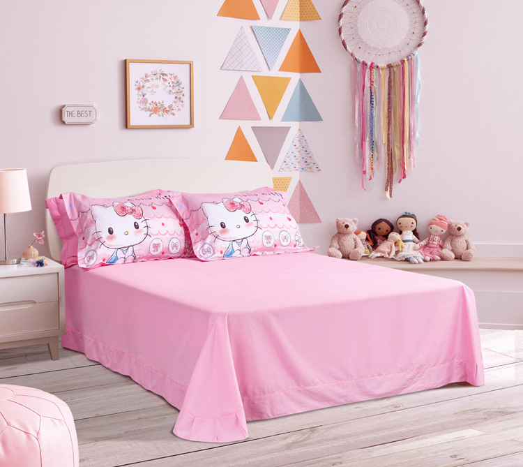 hellokitty四件套凯蒂猫纯棉床单被套儿童卡通全棉床上三件套kt猫