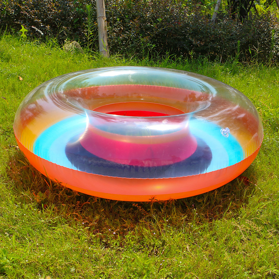 现货120彩虹游泳圈 加厚pvc成人水上浮圈 大号充气透明游泳腋下圈