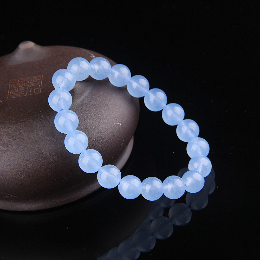 琦毅天然海蓝宝色水晶手链男/女款润蓝爱之石10mm蓝水晶手串批发