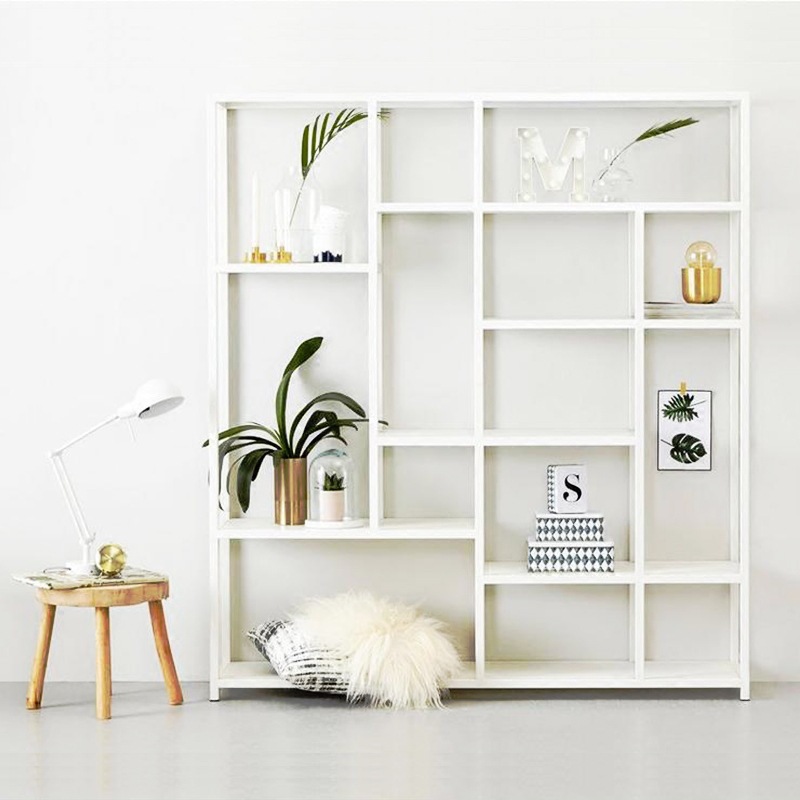 北欧白色置物架 家用书房简易铁艺书架 咖啡厅断层落地装饰展示架